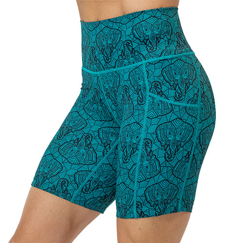 blue elephant outline 7 inch shorts facing the side against a white background