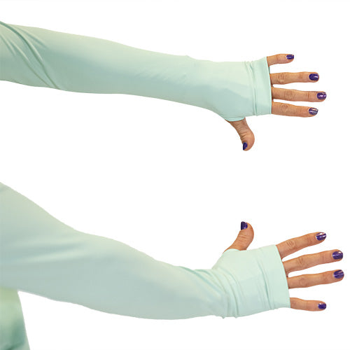 close up of the thumbholes on the sleeves