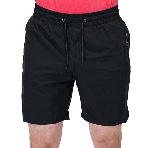 front view of black quarter length unisex shorts