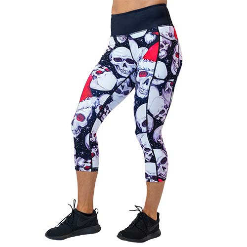 capri length santa skull print leggings