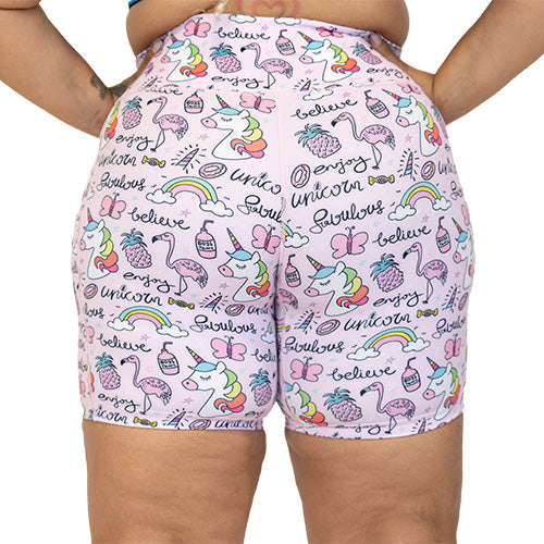 back view of rainbow unicorn 7 inch shorts