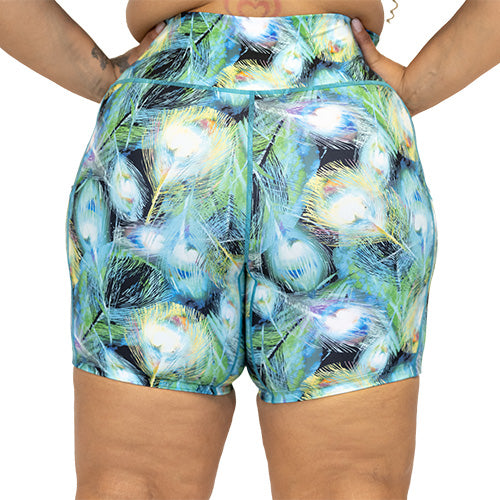 back view of peacock feather 7 inch shorts