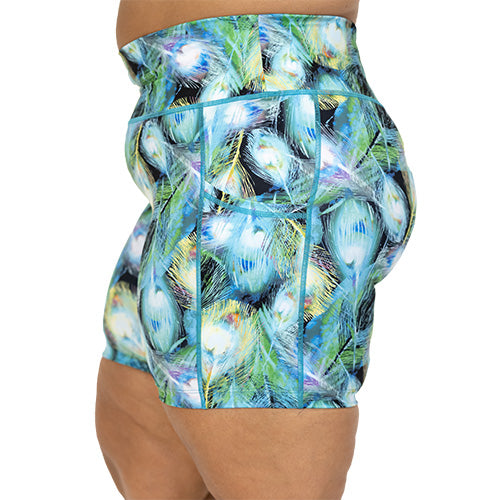 side view of peacock feather 7 inch shorts