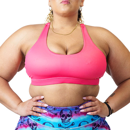 front view of solid pink sports bra