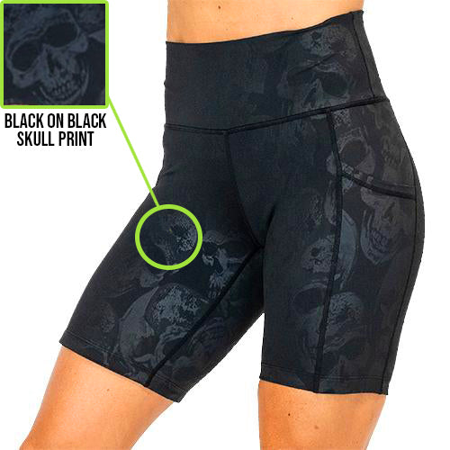 black on black skull print 7 inch shorts