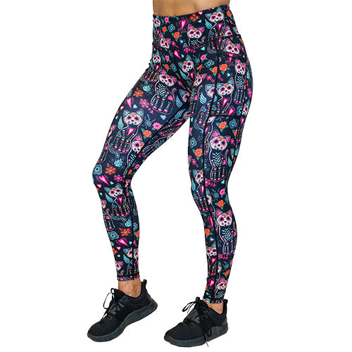 full length cartoon skeleton cat print leggings