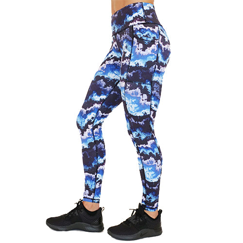 full length blue and white tie dye leggings