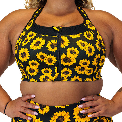 front zipper sunflower sports bra