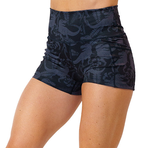 2.5 inch black on black dinosaur printed shorts