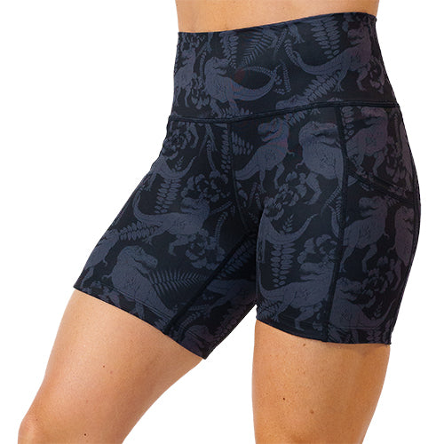 5 inch black on black dinosaur printed shorts