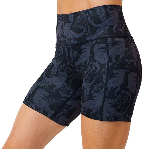 5 inch black on black dinosaur printed shorts