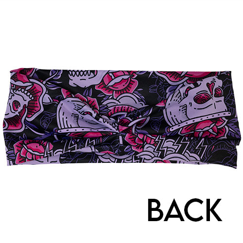 back of inked skulls print headband