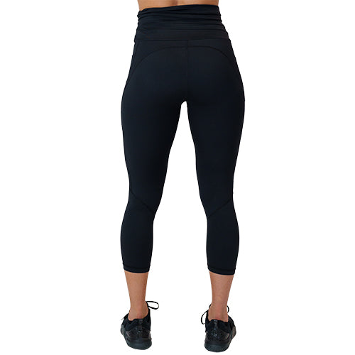 back view of solid black drawstring leggings