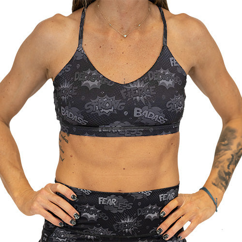 front view of black fearless bra