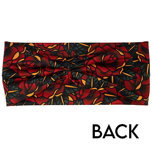 back of tattoo rose print headband