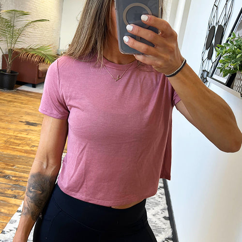 front view of solid pink cropped t shirt