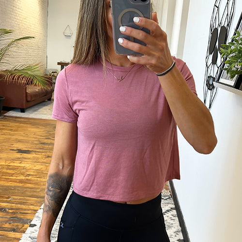 front view of solid pink cropped t shirt
