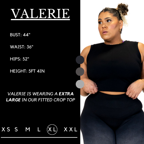 model's measurements, she is wearing a size extra large in the crop top