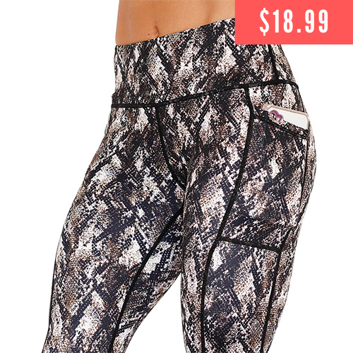 $18.99 grey, black and brown snakeskin print leggings