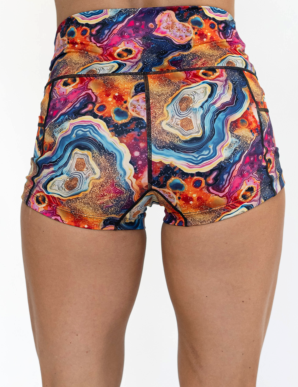 back of the 2.5 inch colorful granite shorts against a white background