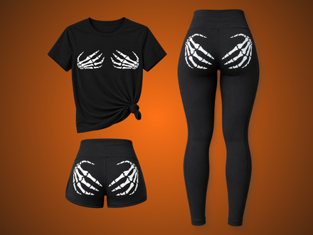 leggings shorts and bras with skeleton hands