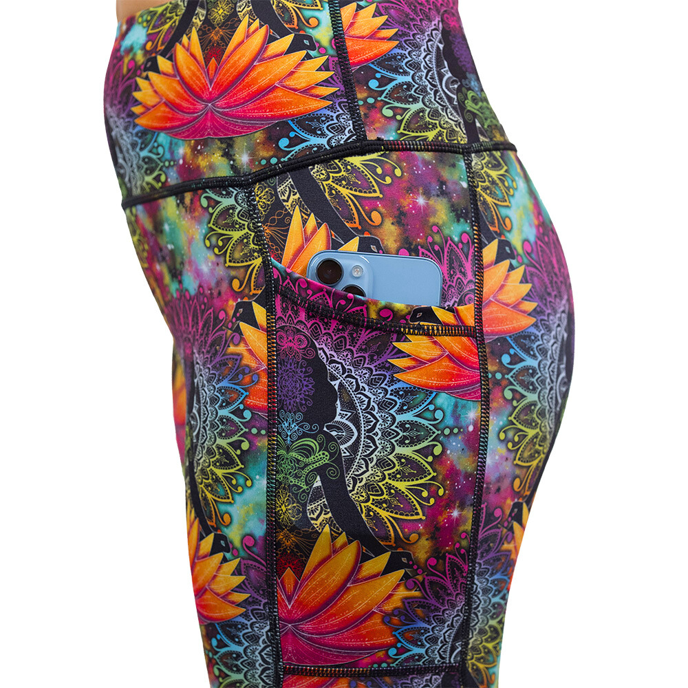 close up of namaste all day leggings with a phone in its pocket