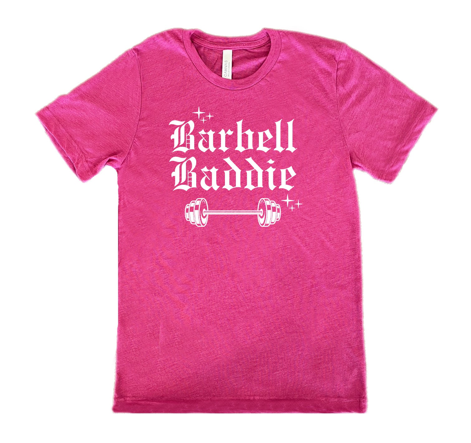 berry shirt with the text "Barbell Baddie" on it