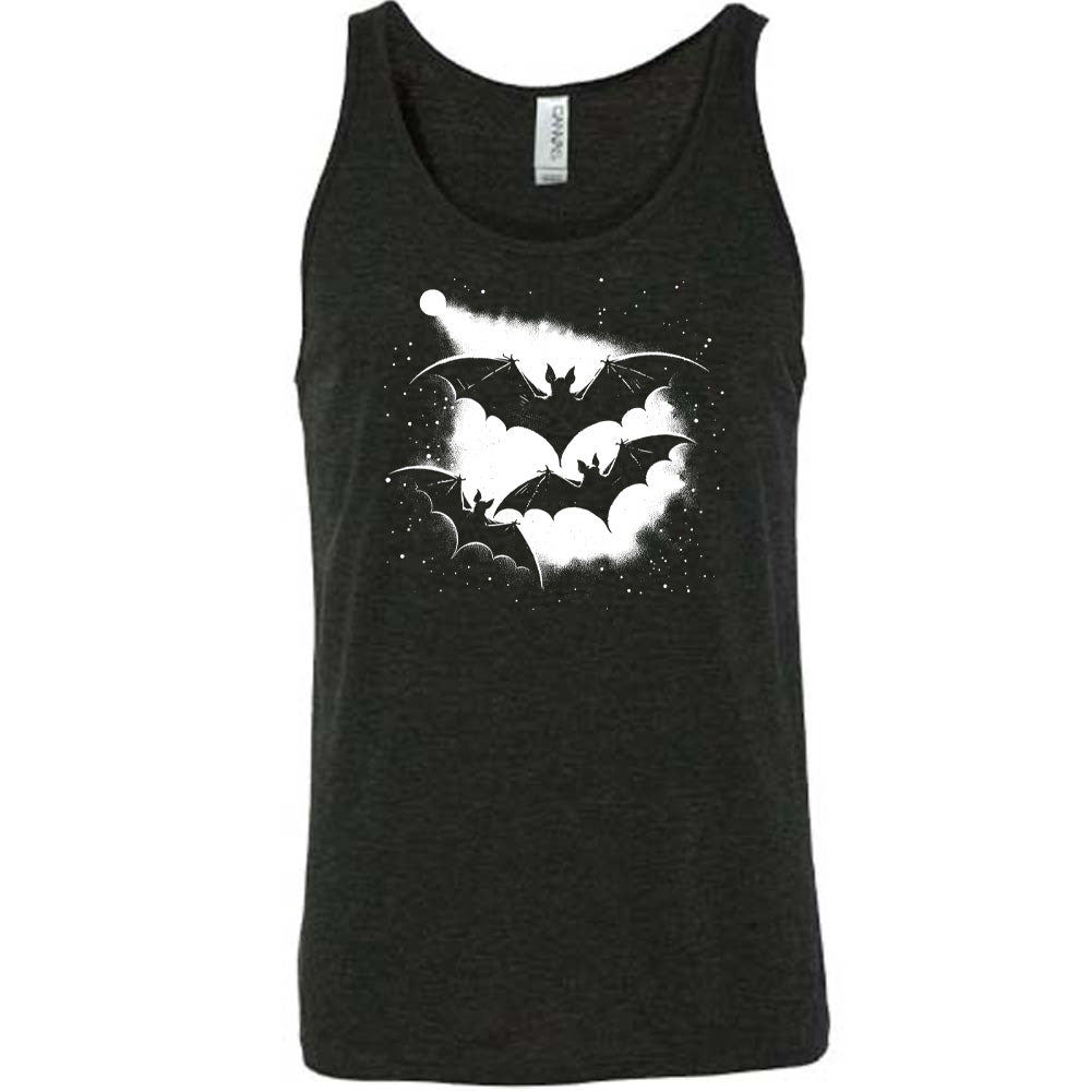 Black colored tank with bats silhouette graphic on it