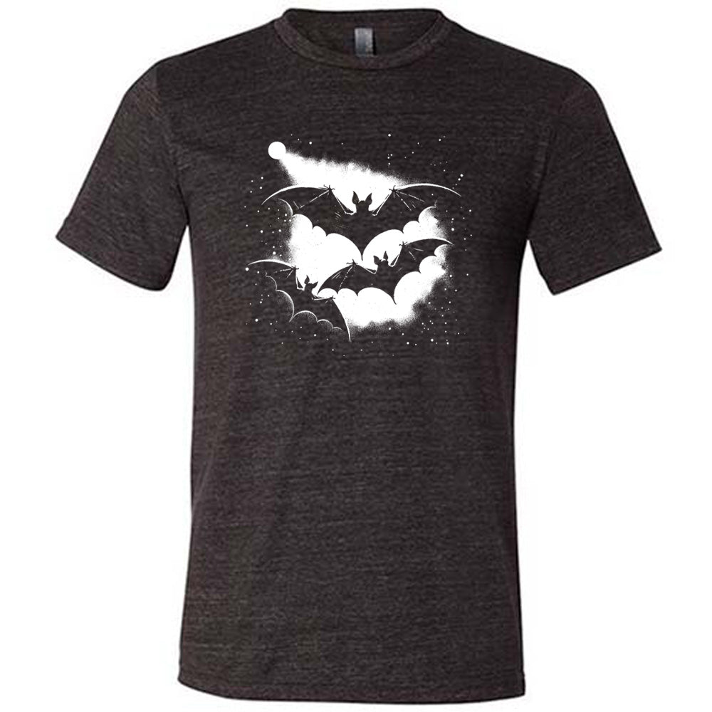 Black colored shirt with bats silhouette graphic on it