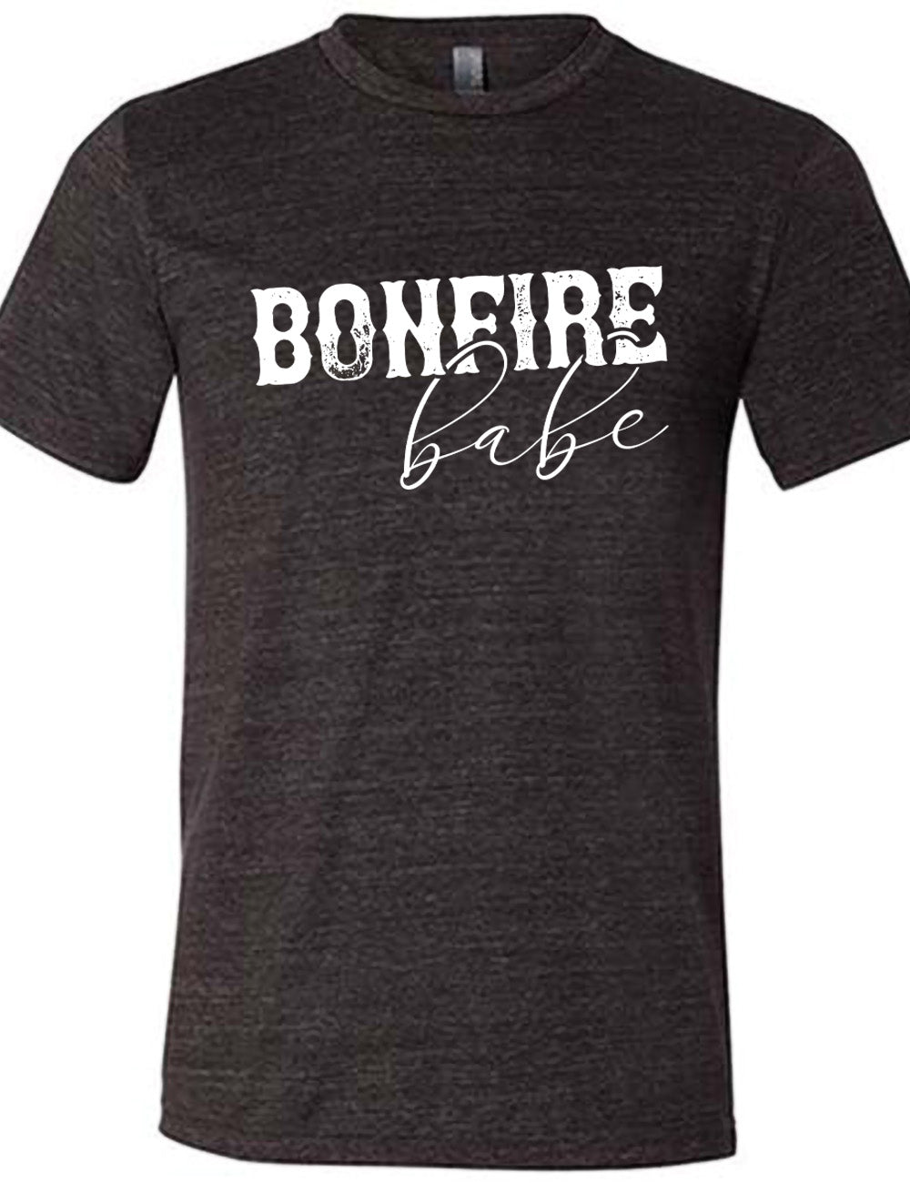 black unisex tee with the words "bonfire babe" on it