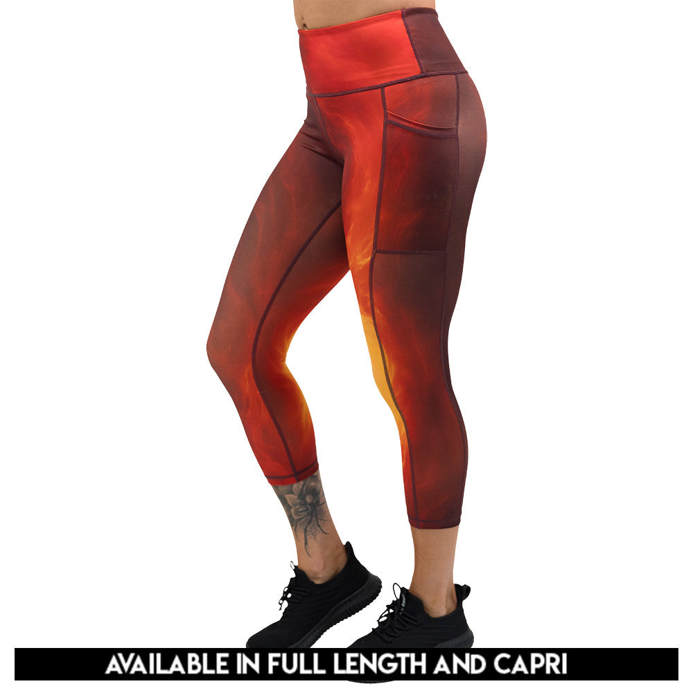 fire flame patterned leggings available in full and capri lengths