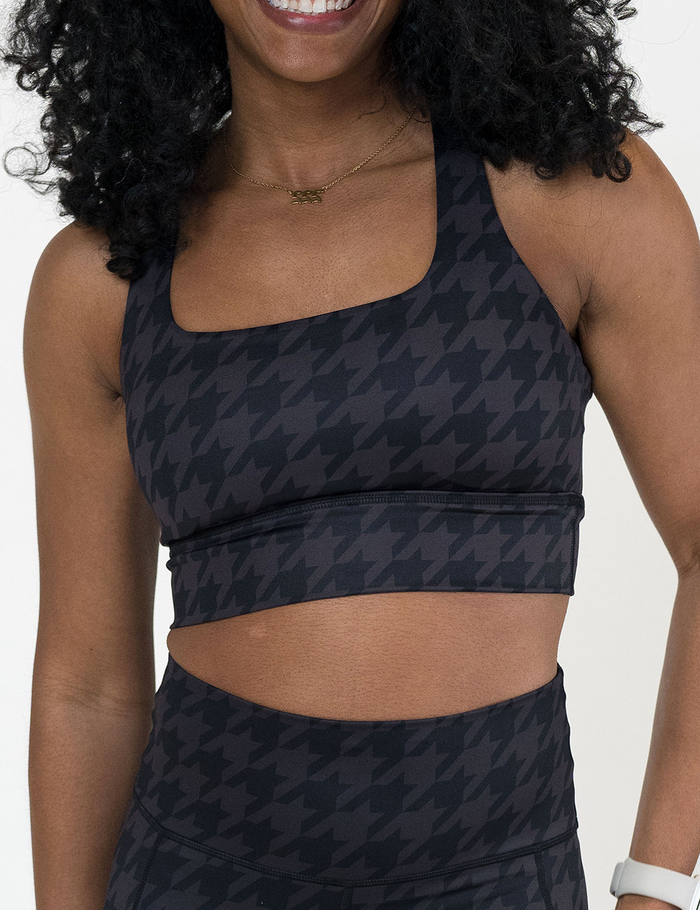 houndstooth patterned sports bra