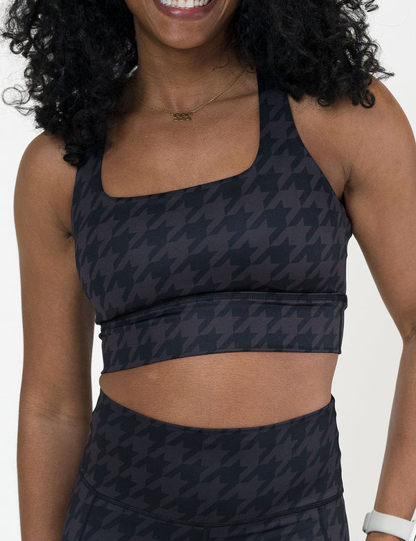 houndstooth patterned sports bra