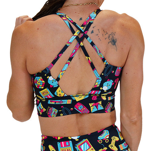 back of the 90s themed sports bra