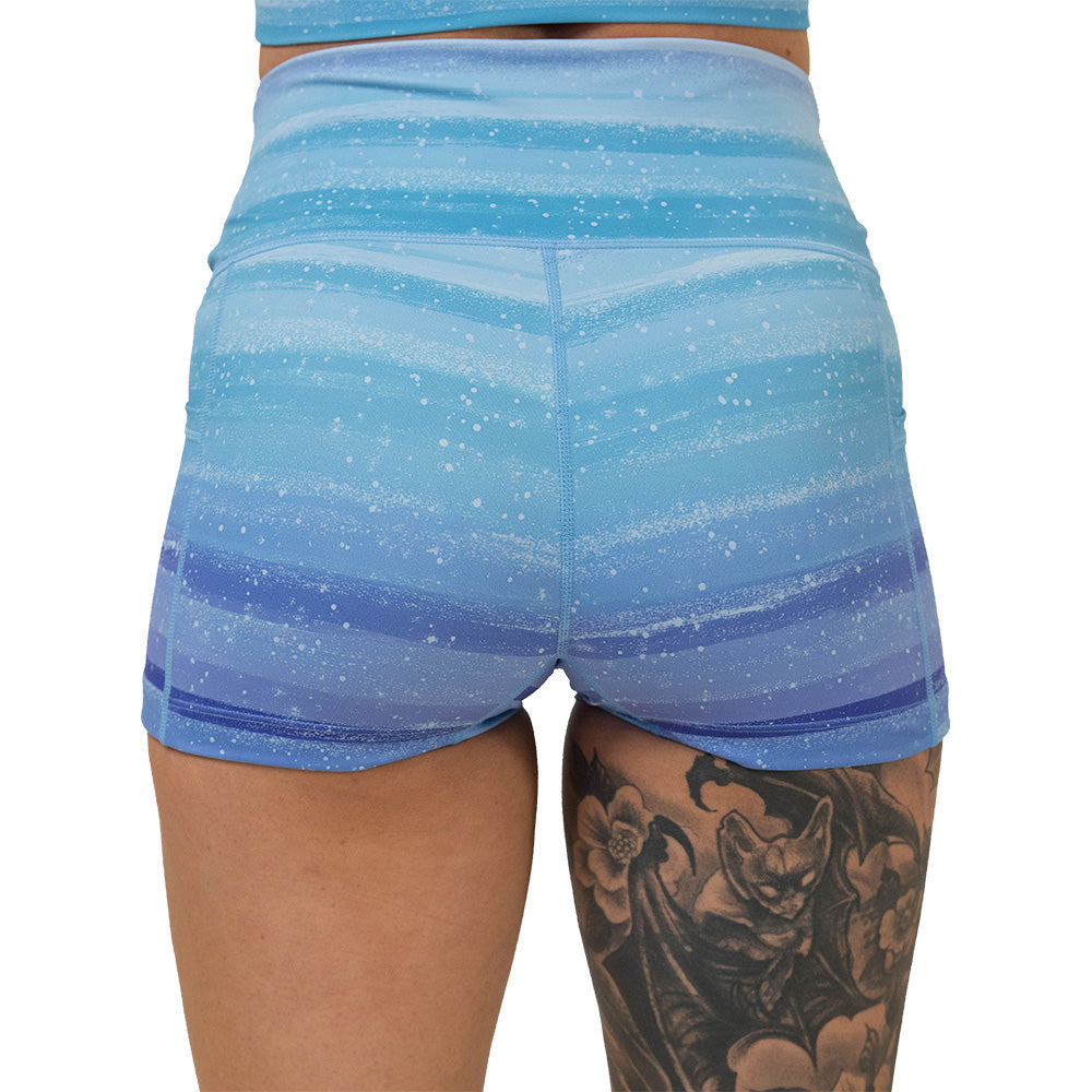back of the blue and white ombre shorts