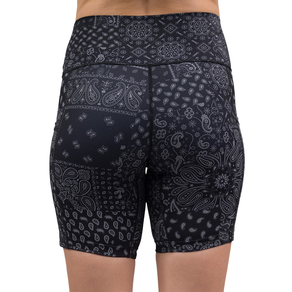 back of the black paisley patterned shorts