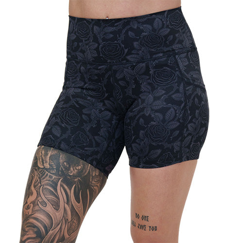 5 inch black and grey rose patterned shorts