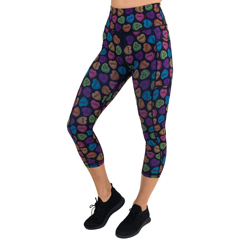 capri length valentine heart candy print leggings