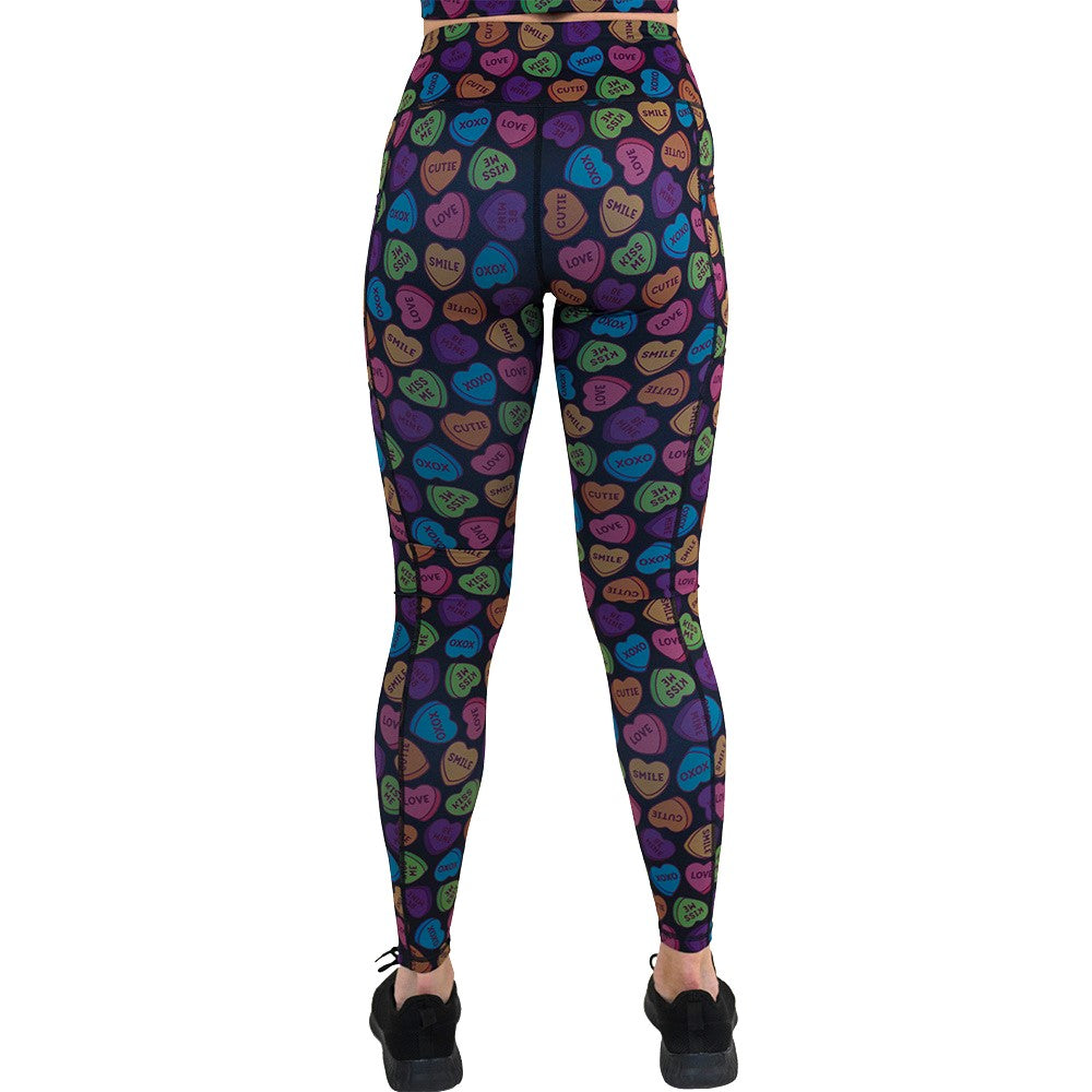 back of the valentine heart candy print leggings
