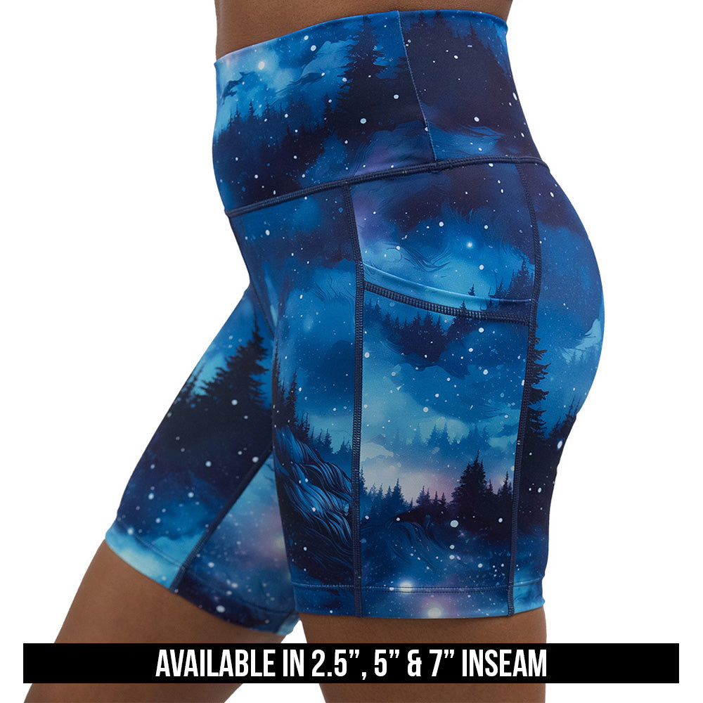 blue sky and forest patterned shorts available in 2.5, 5 & 7 inch inseams 