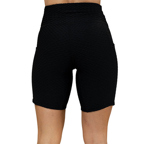 back of 7 inch black athlete armor shorts