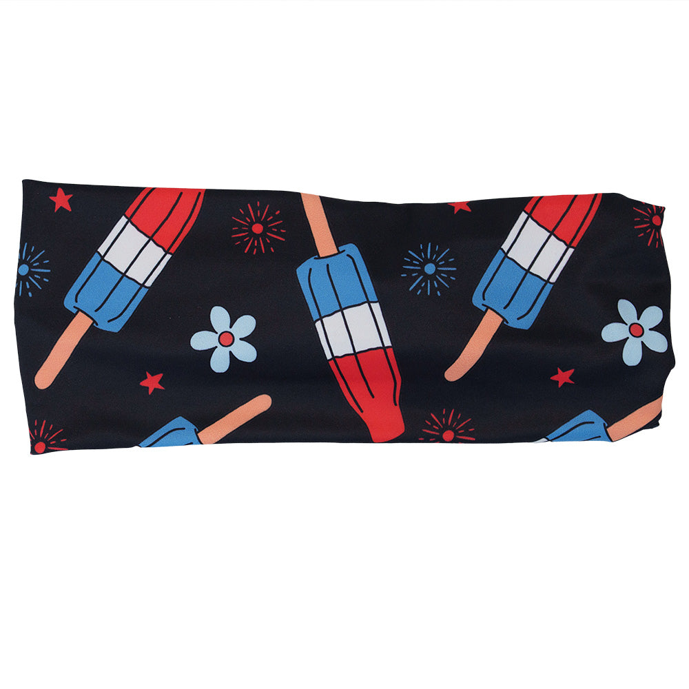 red, white and blue popsicle print headband