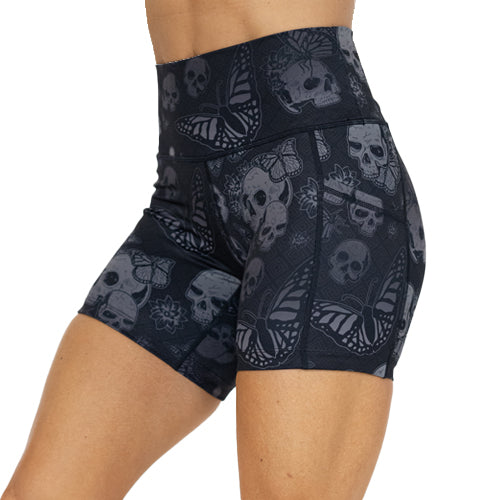 5 inch grey and black skull and butterfly shorts