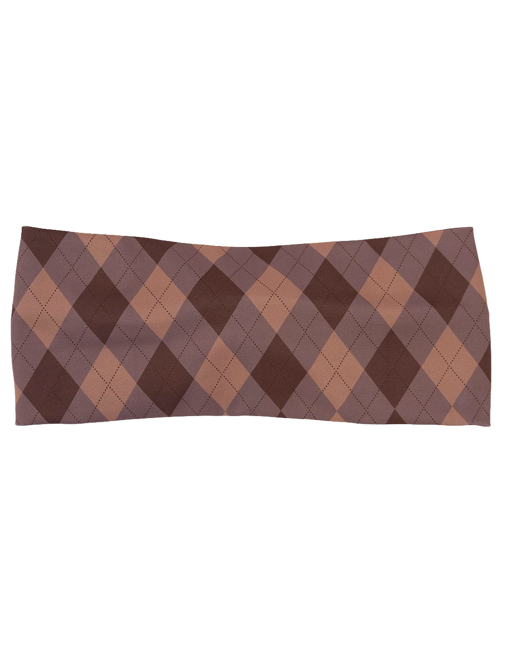 front of the grey, beige, and brown plaid headband