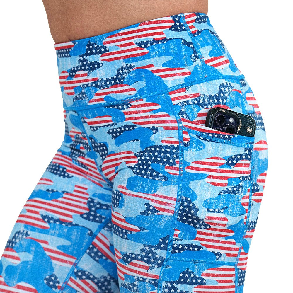 camo flag print leggings side pocket