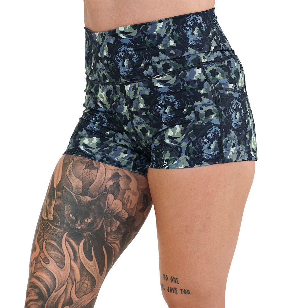 panther camo print shorts