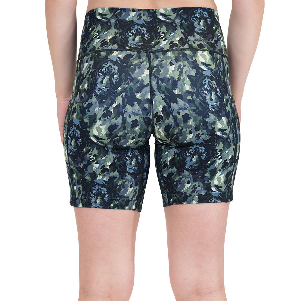 back of the panther camo print shorts