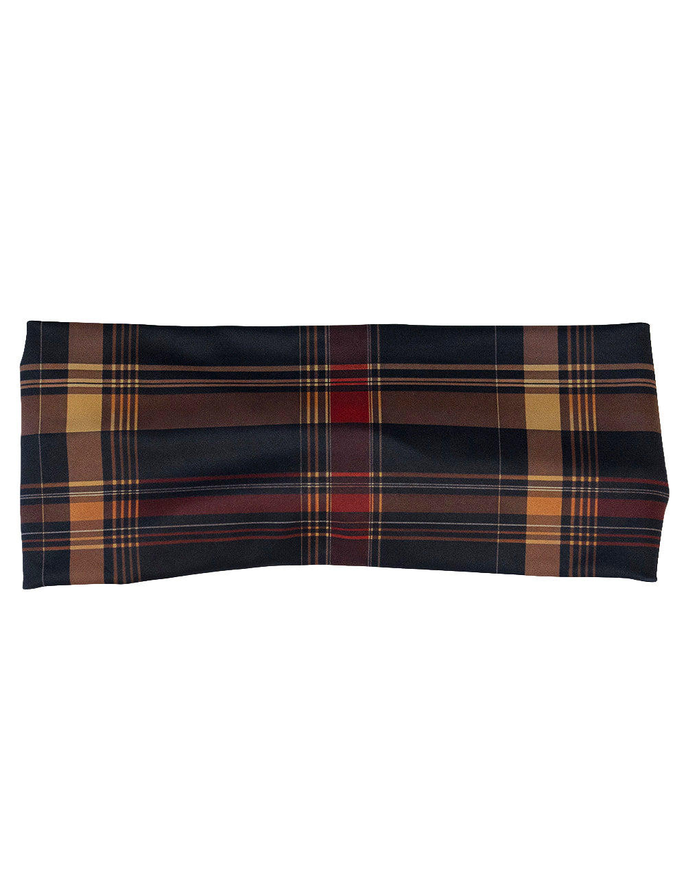 front of the black, yellow, and red headband