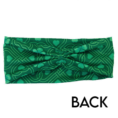 back of green celtic knots patterned headband
