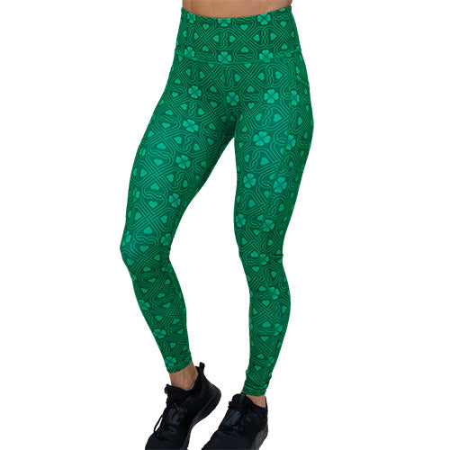 full length green celtic knots patterned leggings